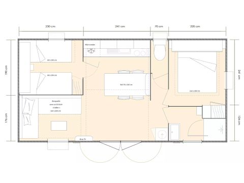 MOBILHOME 5 personas - Acogedor 3 Habitaciones 5 Personas + TV