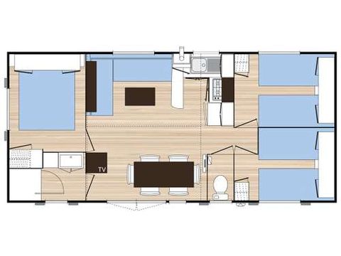 MOBILE HOME 6 people - 6pax 3 bedrooms TV + AC + BBQ +Parking