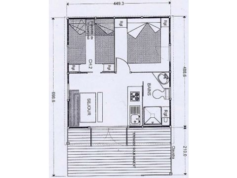 Chalet 5 personen - Chalet Figuier Standaard 20m² - 2 kamers + overdekt terras - 5 slaapplaatsen