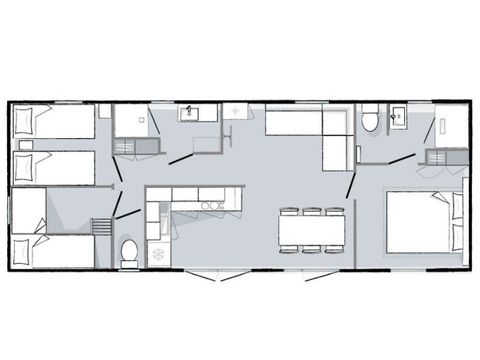 Mobilheim 6 Personen - Premium 6 Personen 3 Schlafzimmer 2 Bäder