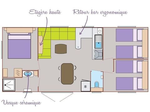 Mobilheim 6 Personen - Standard Relax 33m² - 3 Schlafzimmer + Terrasse mit Sonnenschirm