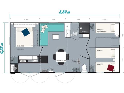 MOBILHEIM 6 Personen - Mobilheim | Comfort XL | 3 Zi. | 6 Pers. | Erhöhte Terrasse | Klima.