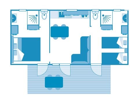 Stacaravan 4 personen - Huisje 4P 2 slaapkamers 2 badkamers airco