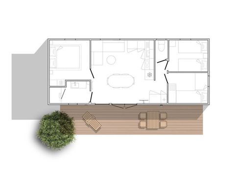 STACARAVAN 6 personen -  Premium 36m² 2 kamers - Overdekt terras + TV + LV + Plancha 4/6 pers.