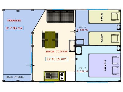 SafariZelt 4 Personen - Freeflower Confort 28m² ( 2 Zimmer) + überdachte Terrasse 8m²- ohne Sanitäranlagen und ohne Bad 4 pers.