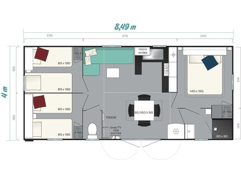 MOBILHOME 7 personas - FAMILIA XL CON AIRE ACONDICIONADO + SUITE PRINCIPAL