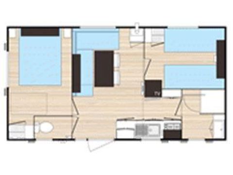 Stacaravan 6 personen - Stacaravan PRIVILEGE Dimanche - 2 kamers - 40m² terras inbegrepen