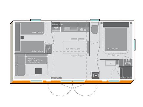 MOBILHOME 6 personnes - Confort 28m² 2 chambres + terrasse sur pilotis