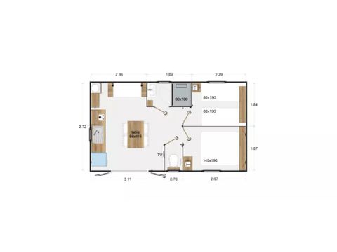 MOBILHEIM 4 Personen - Premium 3-Zimmer-Hütte 4 Personen Klimatisiert+ TV