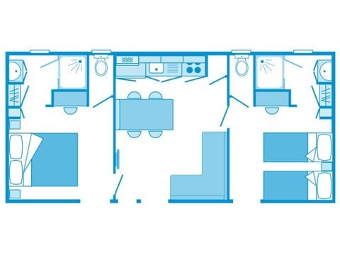 Stacaravan 4 personen - Mobile-home | Comfort XL | 2 slaapkamers | 4 pers. | Verhoogd terras | 2 badkamers