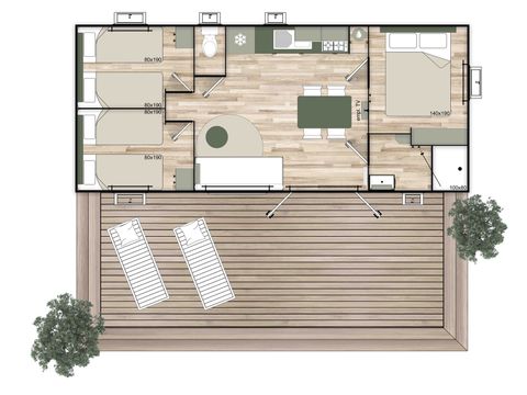 MOBILHOME 7 personas - Mobil home 35m² Premium (3 habitaciones) + Terraza + BT + TV + Aire acondicionado