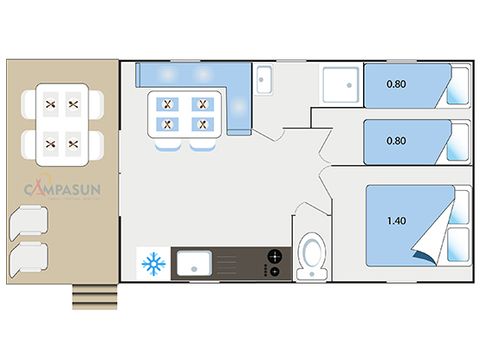 Stacaravan 4 personen - Mediterraan - 24m² - 2 kamers