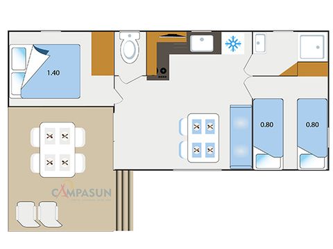 Stacaravan 4 personen - Azur 4 - 26m² - 2 kamers