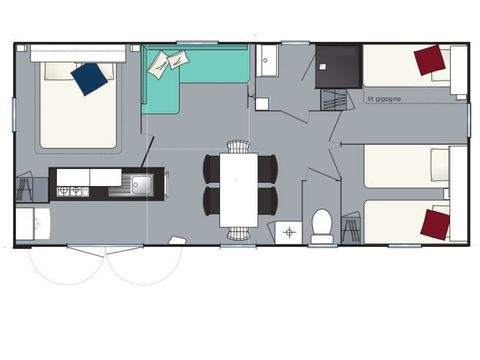 Stacaravan 8 personen - Loisir+ 8 personen 3 kamers 34m².