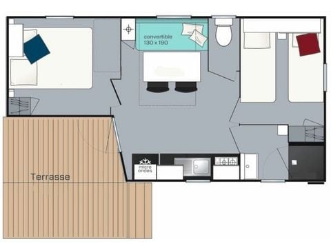 Stacaravan 5 personen - Stacaravan Evasion+ 5 personen 2 kamers 23m² - Stacaravan voor 5 personen