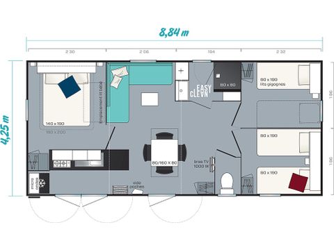 MOBILHEIM 5 Personen - Mobilheim | Comfort XL | 3 Schlafz. | 5 Pers. | Terrasse Lounge | Klimaanlage | TV