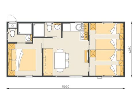 MOBILHOME 6 personas - Mobil-home | Comfort XL | 3 Dormitorios | 6 Pers | Terraza elevada | 2 baños | Aire acondicionado | TV