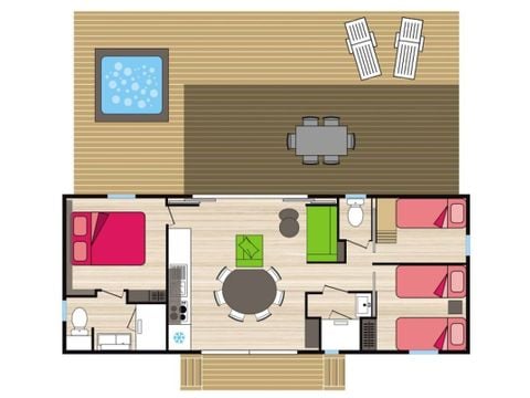 MOBILHOME 6 personnes - COTTAGE PREMIUM SPA CAROUX 40 m² 3 ch 2 sdb A