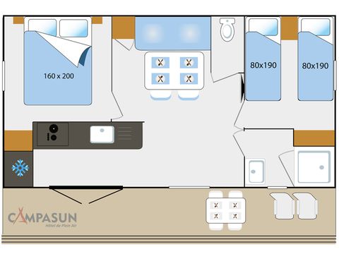 MOBILHOME 4 personas - Cabaña 2 dormitorios + aire acondicionado