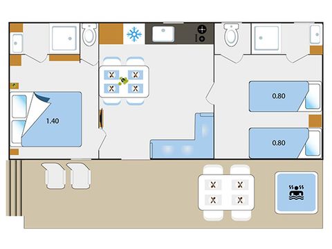 MOBILHEIM 4 Personen - Cottage Ansouis - 33m² - 2 Zimmer - 2 Bäder + Jacuzzi