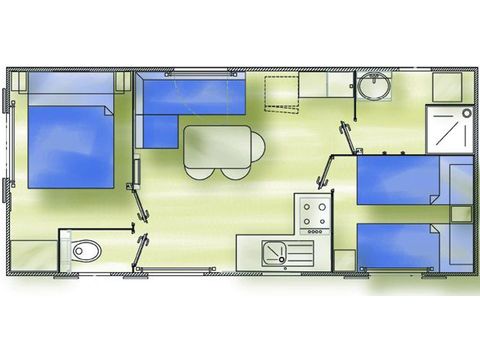 Stacaravan 4 personen - MOBIL HOME Airconditioning - 2 slaapkamers - 3.40 x 7.80m / Groene Eik