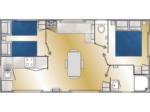 Stacaravan 5 personen - Super Riviera Mobile-home 28m² - Zicht op de vallei of dichtbij het zwembad volgens beschikbaarheid (D)