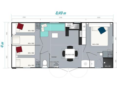 MOBILHOME 6 personas - MH3 PREMIUM, con instalaciones sanitarias