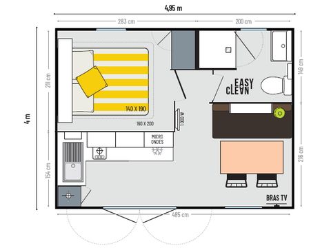 MOBILHOME 3 personas - PARADISE, con instalaciones sanitarias