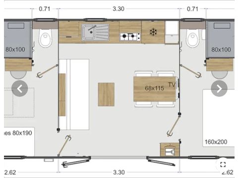 MOBILE HOME 4 people - Olivier (2023), 2 bedrooms 2 bathrooms, large living room (tv), terrace, wifi