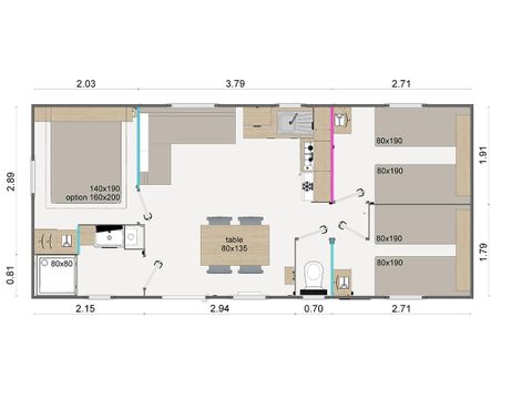 MOBILHEIM 6 Personen - Mobilheim | Comfort | 3 Zi. | 6 Pers. | Erhöhte Terrasse | Klimaanlage | TV