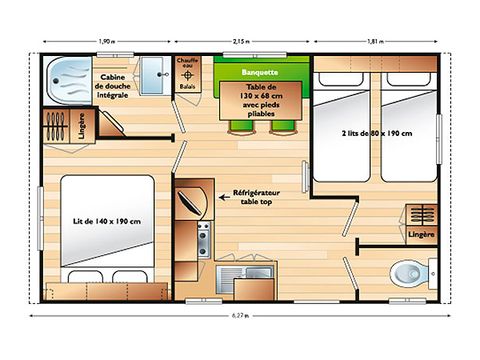 Stacaravan 4 personen - CLASSIC 22-2 - max 4 volwassenen - TV, 2 slaapkamers, ca. 22m