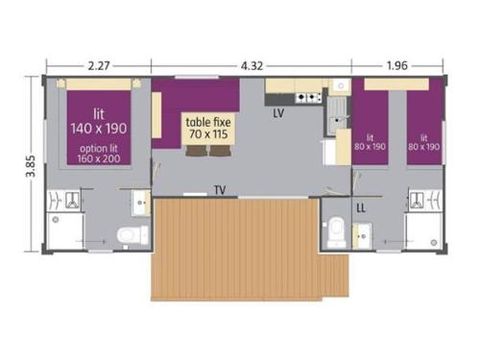 MOBILHOME 6 personas - CLASSIC 33-2-2 - máx. 4 adultos - TV, 2 dormitorios - 2 cuartos de ducha, aprox. 33m².