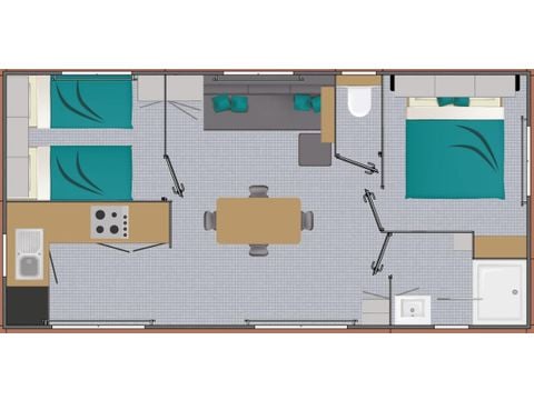 MOBILHOME 6 personas - CONFORT 30-2 - max 4 adultos - TV, 2 habitaciones (cama 160*200), aprox. 30m², 2 aseos