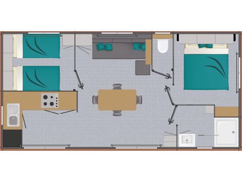 MOBILHEIM 6 Personen - PRIVILEGE 30-2 - max. 4 Erwachsene - Fernseher, 2 Schlafzimmer (Bett 160*200), ca. 30m², Geschirrspüler, Toaster, Espressomaschine, 2 Liegestühle