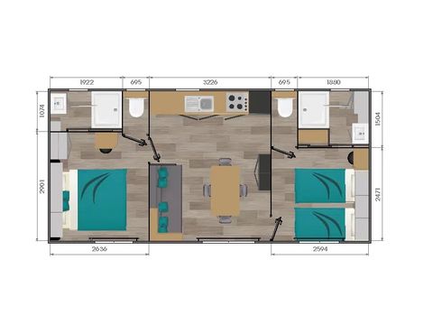 MOBILHOME 4 personas - PREMIUM "PLUS" 2 dormitorios 2 baños 4 pers