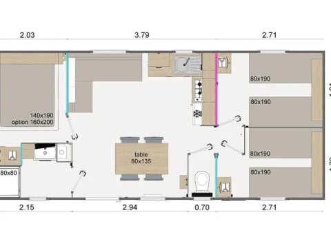 MOBILHOME 6 personas -  Confort | 3 Dormitorios | 6 Pers | Terraza elevada | TV