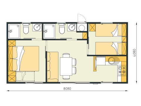 CASA MOBILE 6 persone - Comfort XL | 2 Camere da letto | 4/6 Persone | Terrazza rialzata | 2 bagni | Aria condizionata | TV